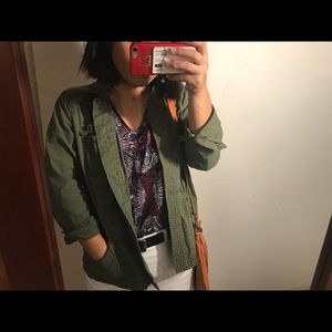 French Cuff Olive Green Jacket with Belt